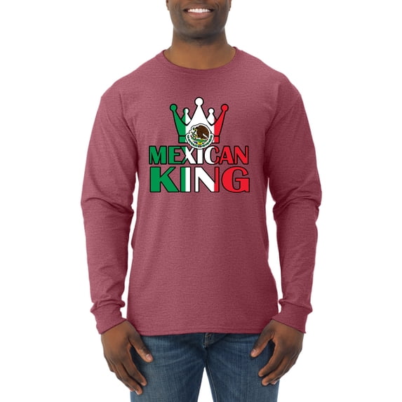 Wild Bobby Mexican King Latin Pride Men Long Sleeve Shirt, Vintage Heather Red, X-Large