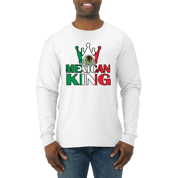 Wild Bobby Mexican King Latin Pride Men Long Sleeve Shirt, White, Small