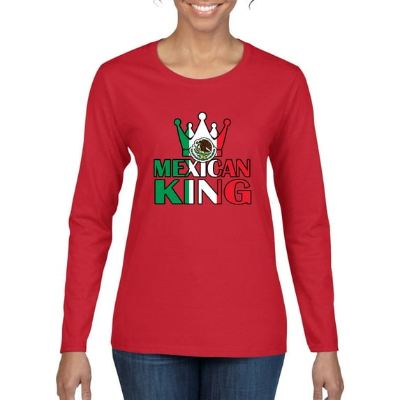 Wild Bobby Mexican King Latin Pride Women Graphic Long Sleeve Tee, Red, XX-Large