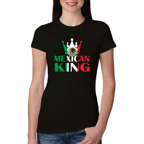 Wild Bobby Mexican King Latin Pride Women Slim Fit Junior Tee, Black, XX-Large