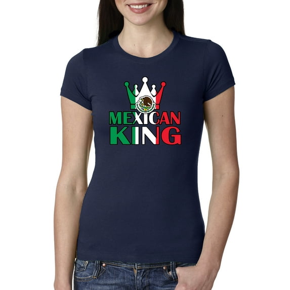 Wild Bobby Mexican King Latin Pride Women Slim Fit Junior Tee, Navy, Medium