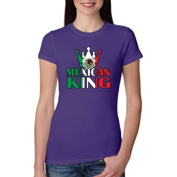 Wild Bobby Mexican King Latin Pride Women Slim Fit Junior Tee, Purple Rush, XX-Large