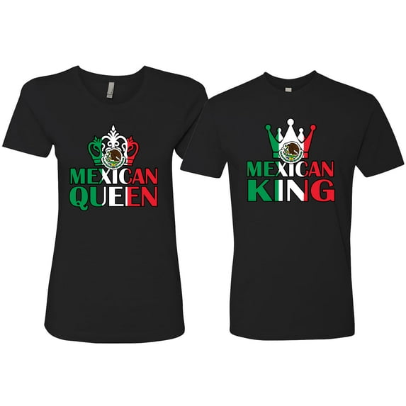 Wild Bobby Mexican King Mexican Queen Couples Tee Matching Valentine's Day Shirts , Black, Mens 2XL-Womens M