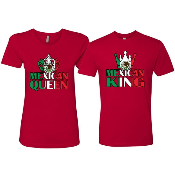 Wild Bobby Mexican King Mexican Queen Couples Tee Matching Valentine's Day Shirts , Red, Mens S-Womens XL