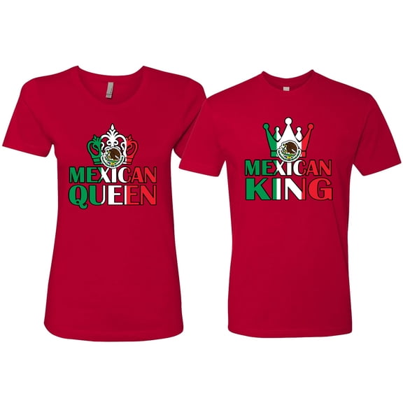 Wild Bobby, Mexican King Mexican Queen Couples Tee Matching Valentine's Day Shirts , Red, Mens XL-Womens S
