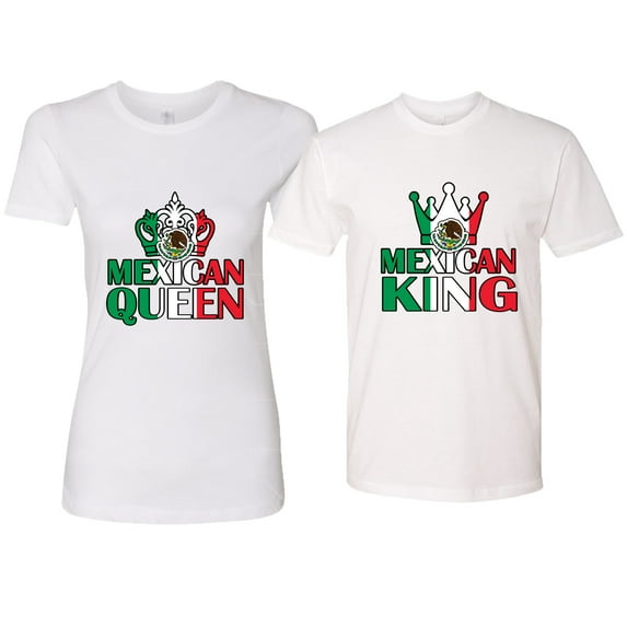 Wild Bobby Mexican King Mexican Queen Couples Tee Matching Valentine's Day Shirts , White, Mens 2XL-Womens S