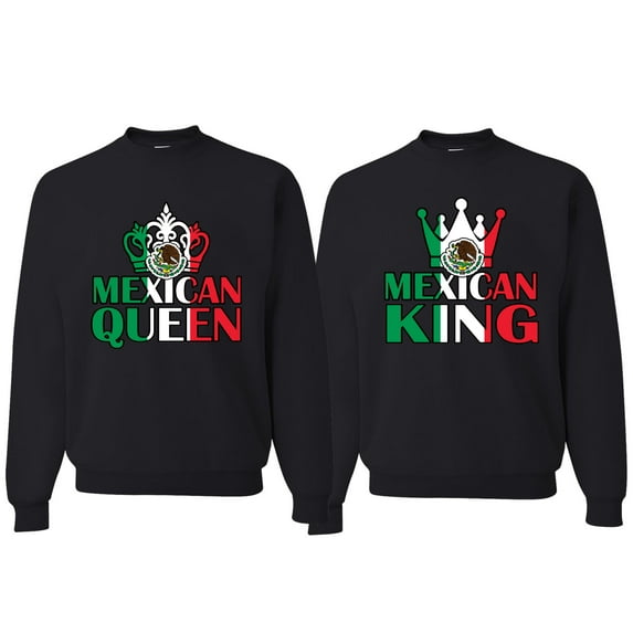 Wild Bobby Mexican King Mexican Queen Valentines Day Outfit His and Hers Matching Couples Crewneck Sweatshirts, Black, Mens 3XL-Womens 2XL
