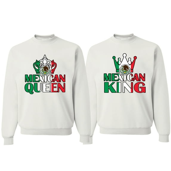 Wild Bobby Mexican King Mexican Queen Valentines Day Outfit His and Hers Matching Couples Crewneck Sweatshirts, White, Mens 3XL-Womens 3XL