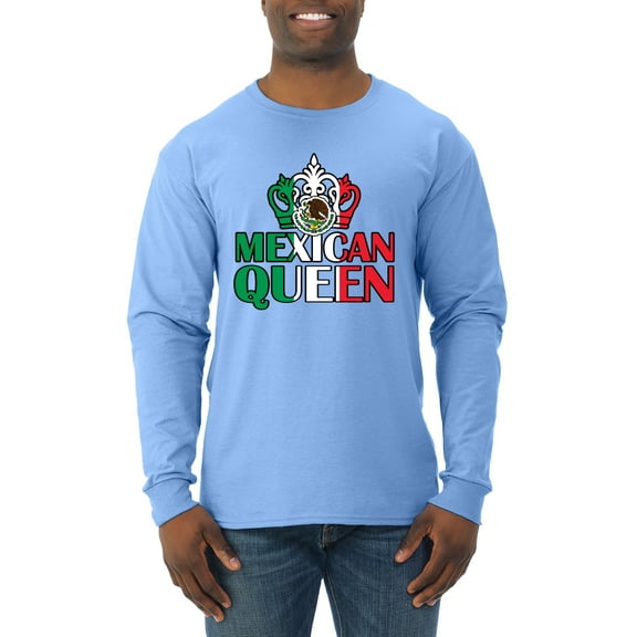 Wild Bobby Mexican Queen Latin Pride Men Long Sleeve Shirt, Light Blue, Small