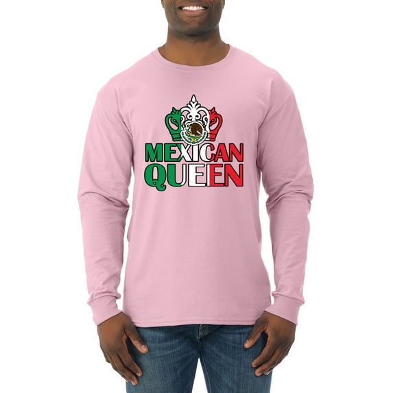 Wild Bobby Mexican Queen Latin Pride Men Long Sleeve Shirt, Light Pink, Medium