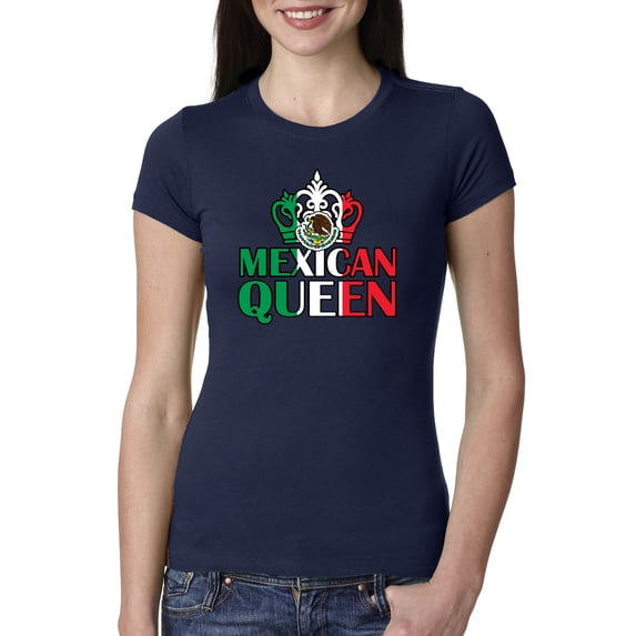 Wild Bobby Mexican Queen Latin Pride Women Slim Fit Junior Tee, Navy, Large