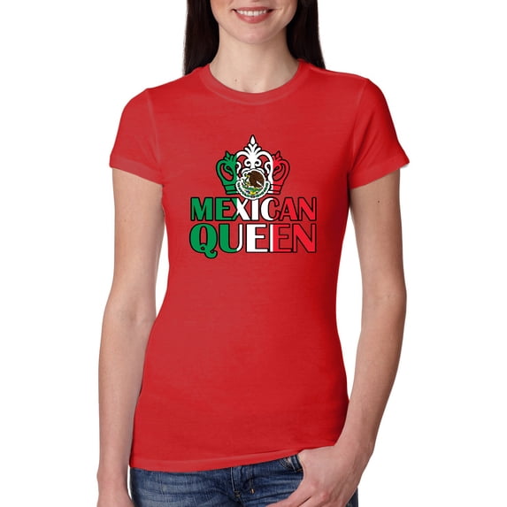 Wild Bobby Mexican Queen Latin Pride Women Slim Fit Junior Tee, Red, Small
