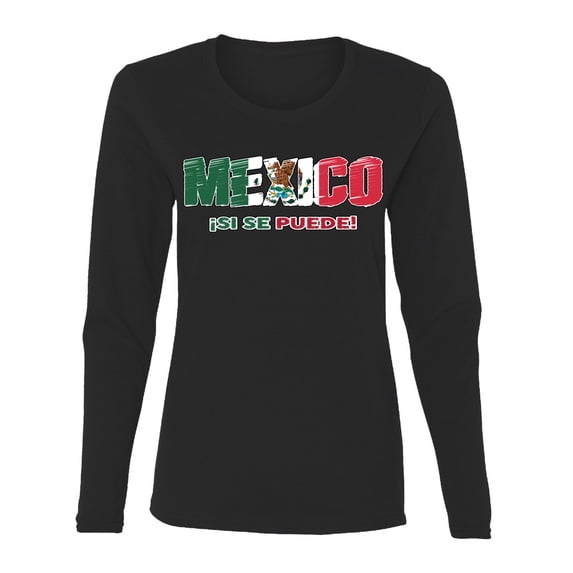 Wild Bobby Mexico Flag Pride Graphic Si Se Puede Eagle Cactus | Unisex Novelty Graphic T-Shirt | Soccer Football Fan Gift for Men Women Graphic Long Sleeve Tee