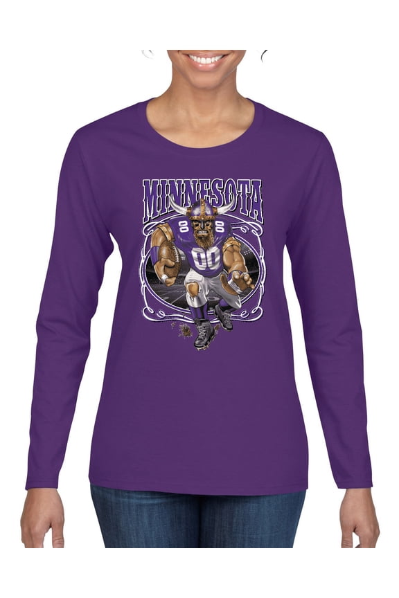 , Minnesota Fans | MIN Fantasy Football ,Sports, Women Graphic Long Sleeve Tee, Purple, Large