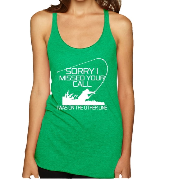 Wild Bobby, Missed Your Call Fishing Line Joke Fishing Tri-Blend Racerback Tank Top, Envy, Large