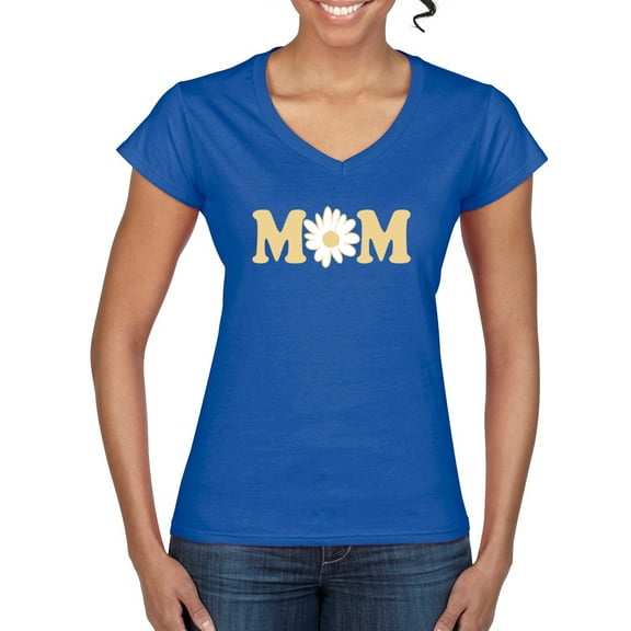 Wild Bobby, Mom Daisy Mother's Day Women’s Standard V-Neck Tee, Royal, Large