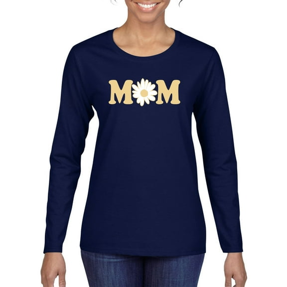 Wild Bobby, Mom Daisy Mother's Day Womens Graphic Long Sleeve Tee, Navy, Large