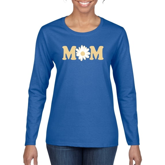 Wild Bobby, Mom Daisy Mother's Day Womens Graphic Long Sleeve Tee, Royal, Medium