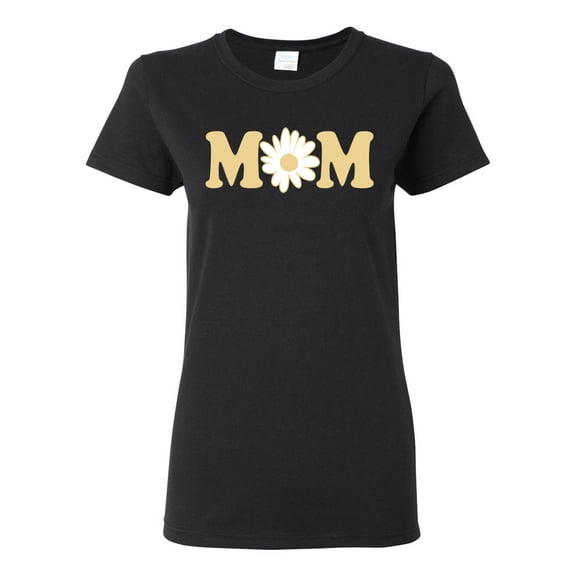Wild Bobby, Mom Daisy Mother's Day Womens Graphic Tee, Black, Large