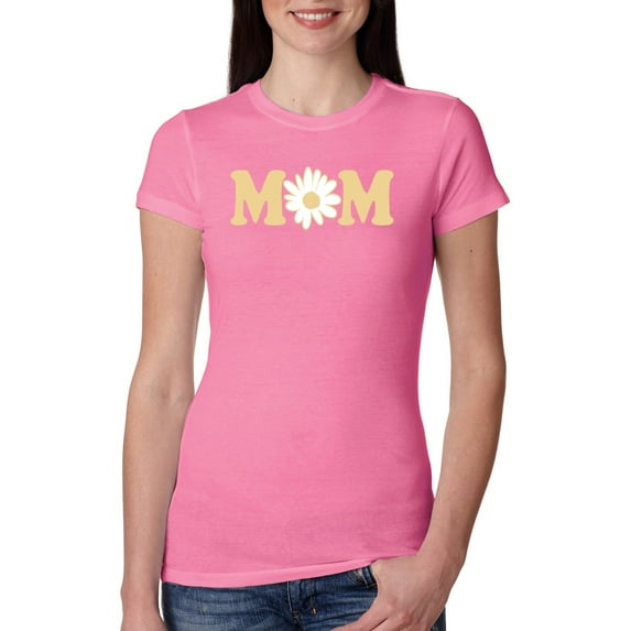 Wild Bobby, Mom Daisy Mother's Day Womens Slim Fit Junior Tee, Hot Pink, Large