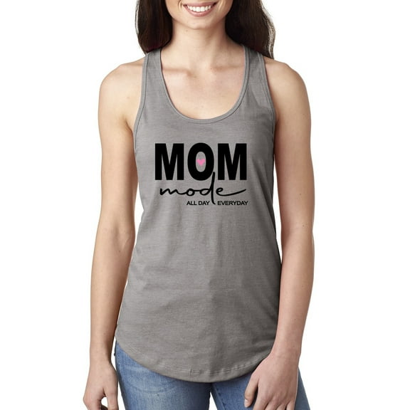 Wild Bobby, Mom Mode All Day Everyday Mother's Day Ladies Racerback Tank Top, Heather Grey, Large