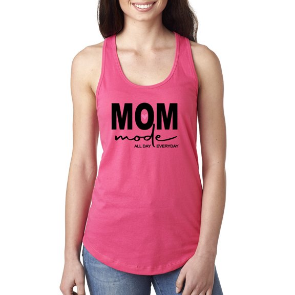 Wild Bobby, Mom Mode All Day Everyday Mother's Day Ladies Racerback Tank Top, Hot Pink, Medium