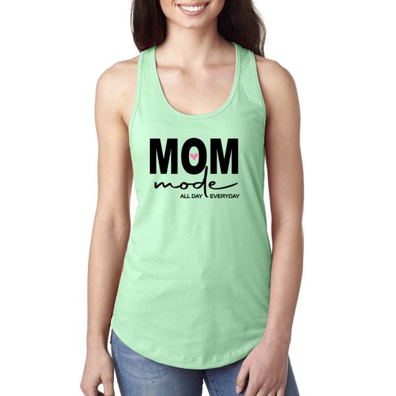 Wild Bobby, Mom Mode All Day Everyday Mother's Day Ladies Racerback Tank Top, Mint, Large
