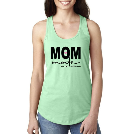 Wild Bobby, Mom Mode All Day Everyday Mother's Day Ladies Racerback Tank Top, Mint, X-Large