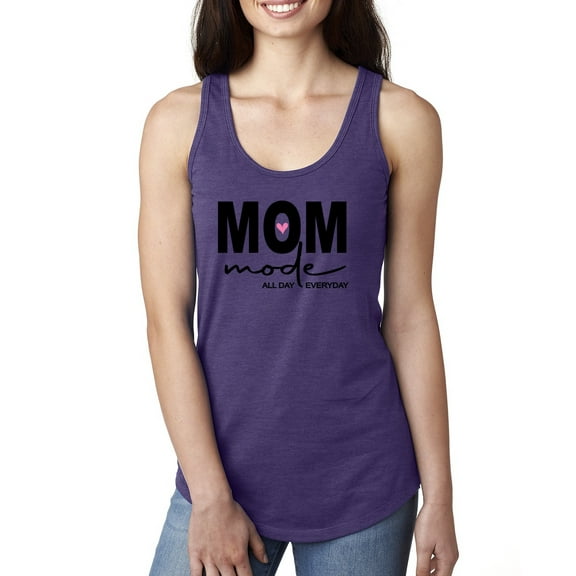 Wild Bobby, Mom Mode All Day Everyday Mother's Day Ladies Racerback Tank Top, Purple Rush, Large
