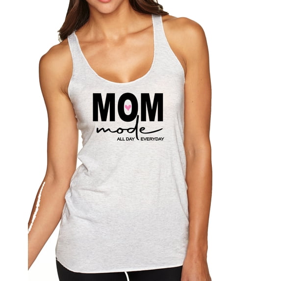 Wild Bobby, Mom Mode All Day Everyday Mother's Day Tri-Blend Racerback Tank Top, Heather White, Medium