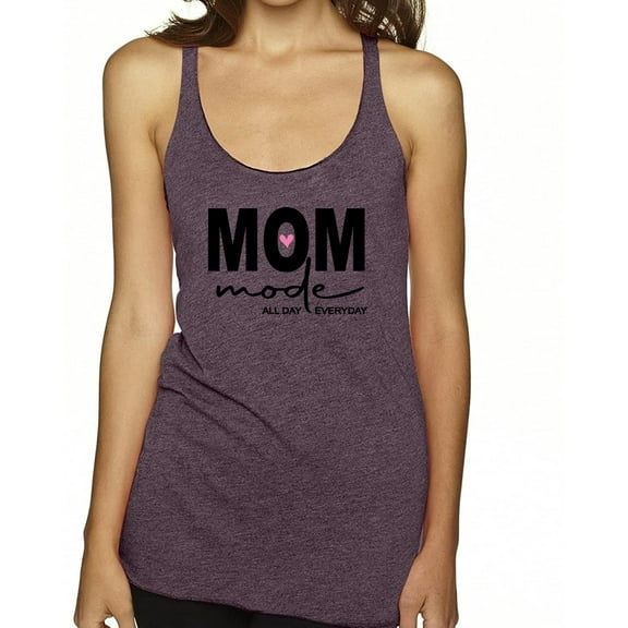 Wild Bobby, Mom Mode All Day Everyday Mother's Day Tri-Blend Racerback Tank Top, Purple Vintage, Medium