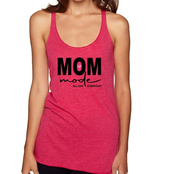 Wild Bobby, Mom Mode All Day Everyday Mother's Day Tri-Blend Racerback Tank Top, Shocking Pink, Medium