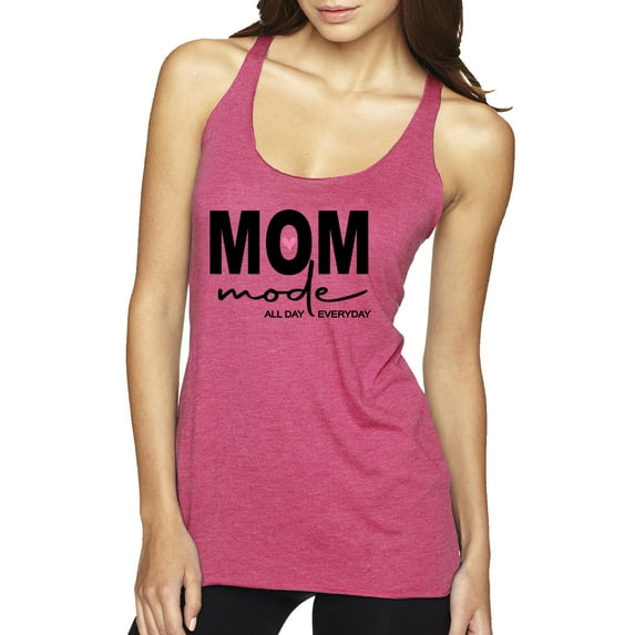 Wild Bobby, Mom Mode All Day Everyday Mother's Day Tri-Blend Racerback Tank Top, Vintage Pink, Large