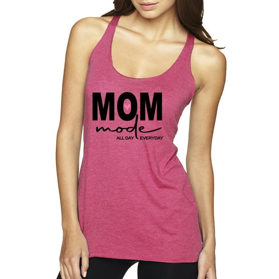 Wild Bobby, Mom Mode All Day Everyday Mother's Day Tri-Blend Racerback Tank Top, Vintage Pink, Large