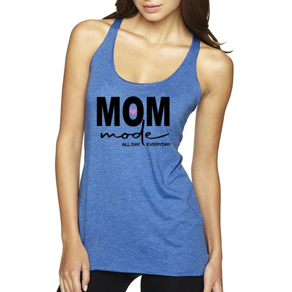 Wild Bobby, Mom Mode All Day Everyday Mother's Day Tri-Blend Racerback Tank Top, Vintage Royal, Small