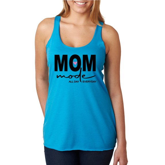 Wild Bobby, Mom Mode All Day Everyday Mother's Day Tri-Blend Racerback Tank Top, Vintage Turquoise, Large