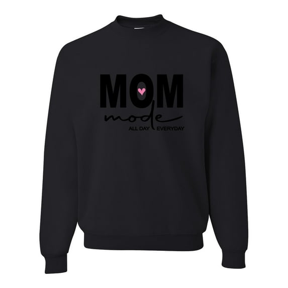 Wild Bobby, Mom Mode All Day Everyday Mother's Day Unisex Crewneck Sweatshirt, Black, Small