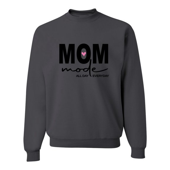 Wild Bobby, Mom Mode All Day Everyday Mother's Day Unisex Crewneck Sweatshirt, Charcoal, XX-Large