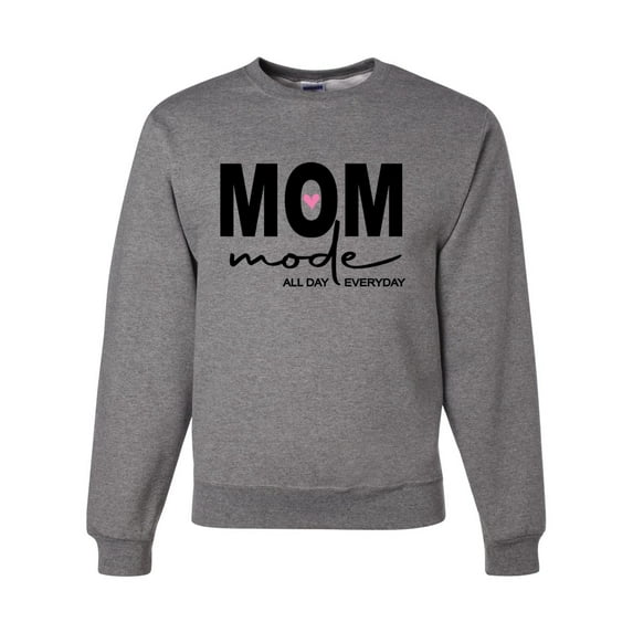Wild Bobby, Mom Mode All Day Everyday Mother's Day Unisex Crewneck Sweatshirt, Heather Grey, XX-Large