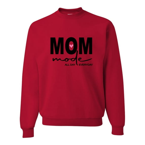 Wild Bobby, Mom Mode All Day Everyday Mother's Day Unisex Crewneck Sweatshirt, Red, Small