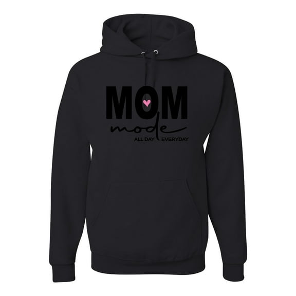 Wild Bobby, Mom Mode All Day Everyday Mother's Day Unisex Hoodie Sweatshirt, Black, Small