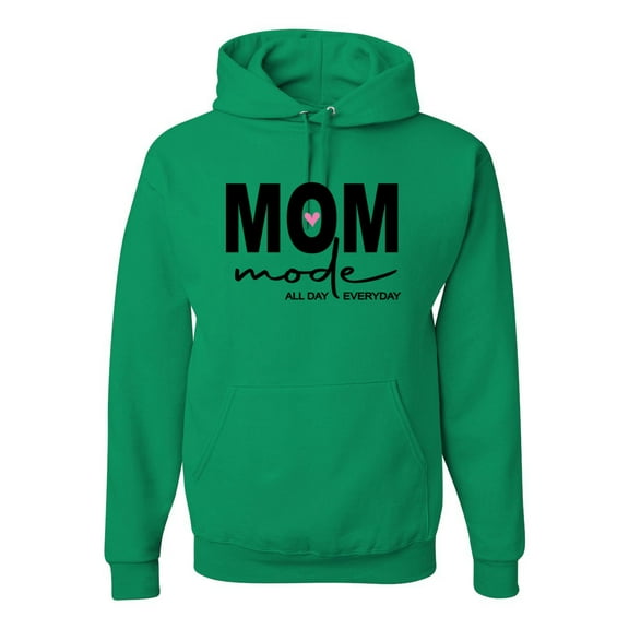 Wild Bobby, Mom Mode All Day Everyday Mother's Day Unisex Hoodie Sweatshirt, Kelly, X-Large