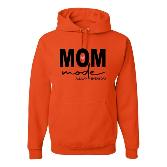 Wild Bobby, Mom Mode All Day Everyday Mother's Day Unisex Hoodie Sweatshirt, Orange, X-Large