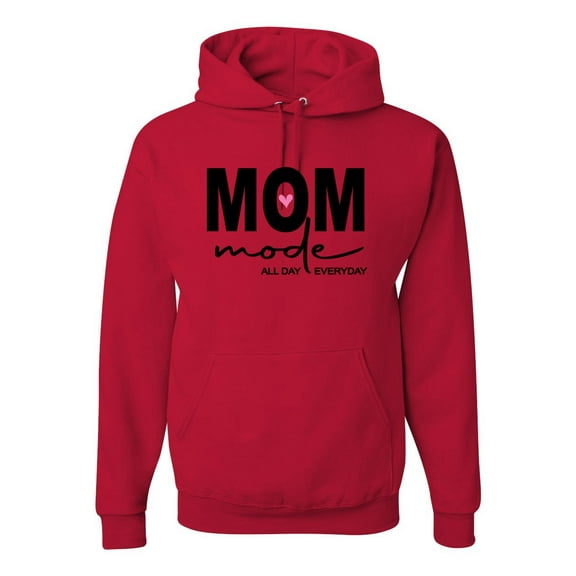 Wild Bobby, Mom Mode All Day Everyday Mother's Day Unisex Hoodie Sweatshirt, Red, 3X-Large