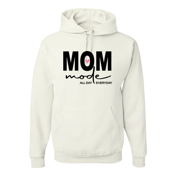 Wild Bobby, Mom Mode All Day Everyday Mother's Day Unisex Hoodie Sweatshirt, White, Small