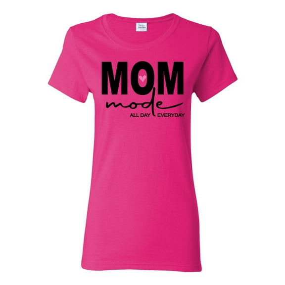 Wild Bobby, Mom Mode All Day Everyday Mother's Day Womens Graphic Tee, Fuschia, Medium