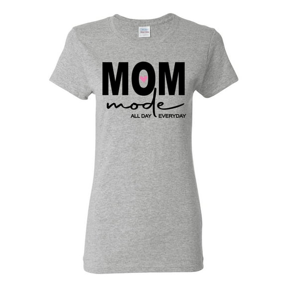 Wild Bobby, Mom Mode All Day Everyday Mother's Day Womens Graphic Tee, Heather Grey, X-Large