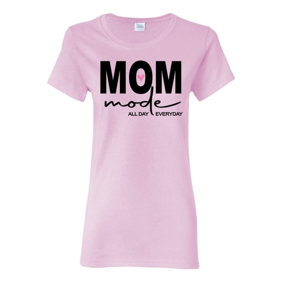 Wild Bobby, Mom Mode All Day Everyday Mother's Day Womens Graphic Tee, Light Pink, Large