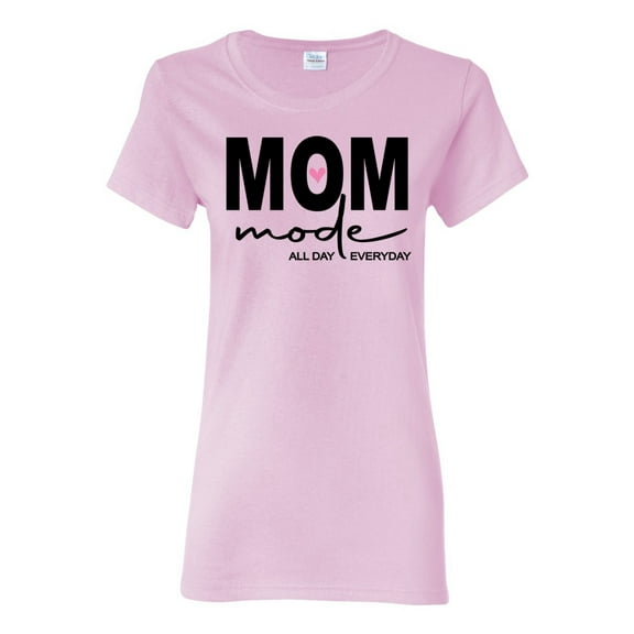 Wild Bobby, Mom Mode All Day Everyday Mother's Day Womens Graphic Tee, Light Pink, X-Large