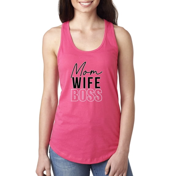 Wild Bobby, Mom Wife Boss Mother's Day Ladies Racerback Tank Top, Hot Pink, Medium